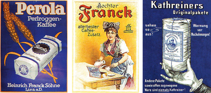 Kaffeee-Ersatz-Produkte Perola, Aechter Franck und Kathreiners