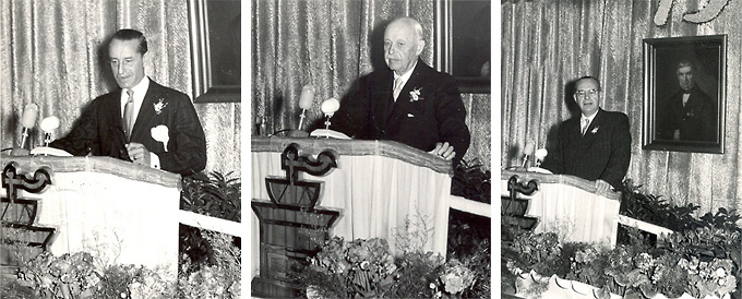 Redner bei der 75-Jahr-Feier 1954 v. l. n. r.: Gustav Heinrich Franck; Walter Franck, 75-Jahr-Feier 1954; Hermann Wilhelm Breyer